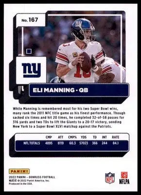 2022 Donruss Eli Manning 167 New York Giants - Football Card Single