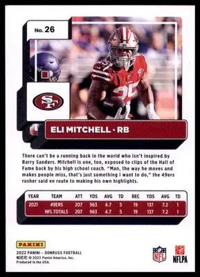 2022 Donruss Eli Mitchell 26 San Francisco 49ers - Football Card Single