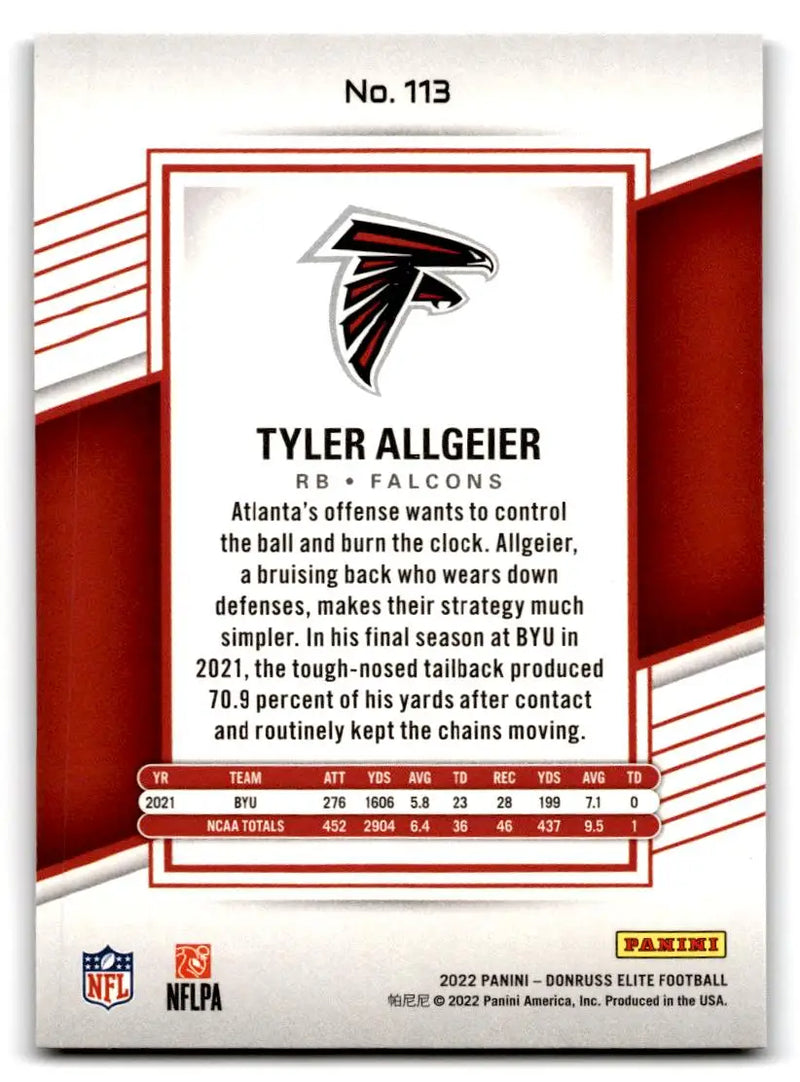 2022 Donruss Elite #113 Tyler Allgeier Green - Football Card Single