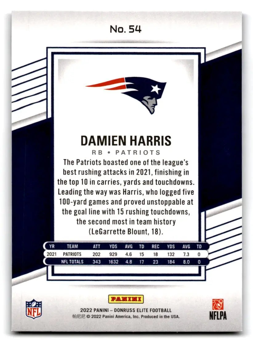 2022 Donruss Elite #54 Damien Harris - Football Card Single