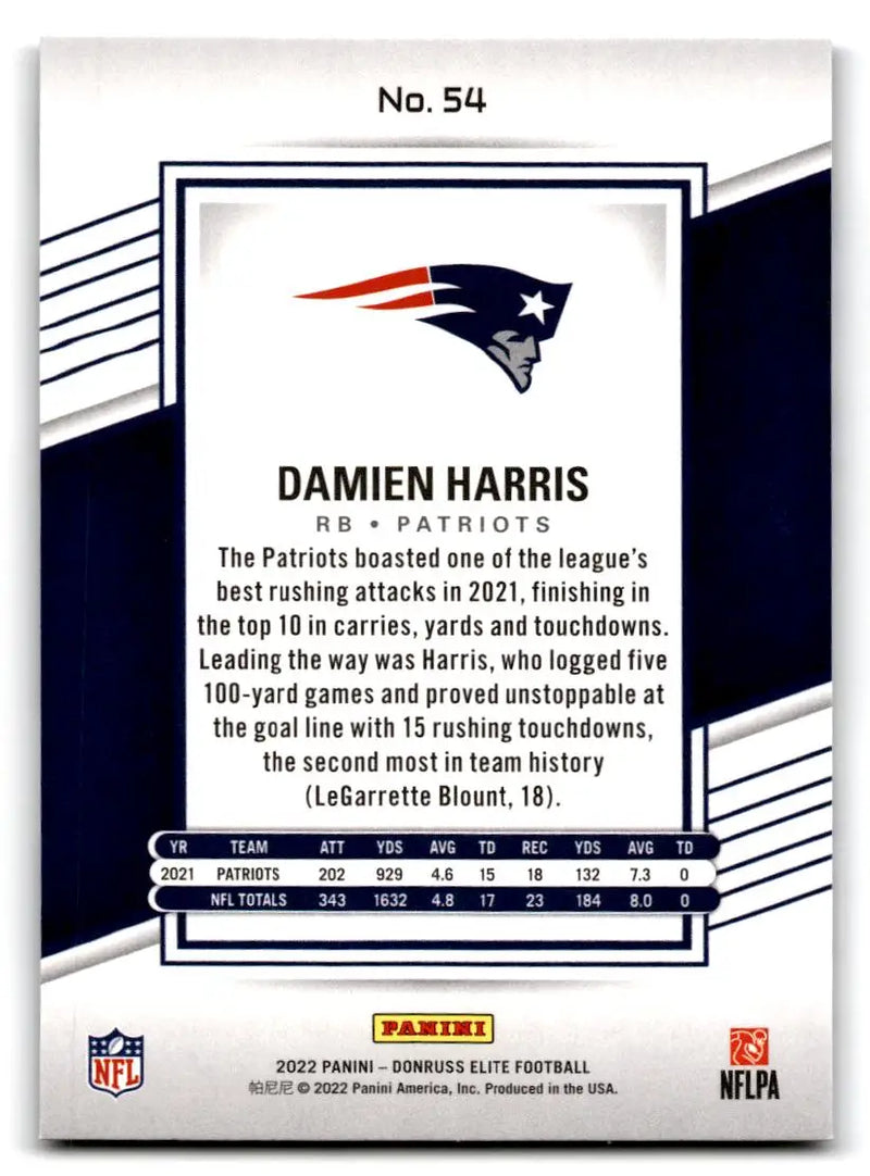 2022 Donruss Elite #54 Damien Harris - Football Card Single