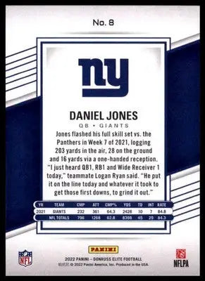 2022 Donruss Elite Daniel Jones 8 New York Giants