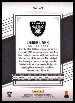 2022 Donruss Elite Derek Carr 40 Las Vegas Raiders