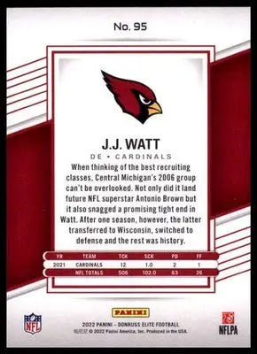 2022 Donruss Elite J.J. Watt 95 Arizona Cardinals