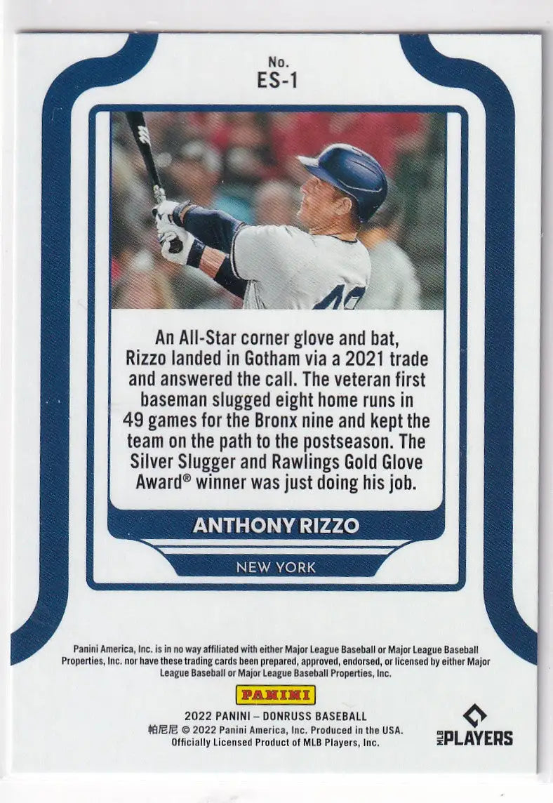 2022 DONRUSS #ES-1 ANTHONY RIZZO ELITE SERIES FIREWORKS- NEW YORK YANKEES - Baseball Card Single
