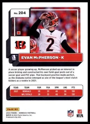 2022 Donruss Evan McPherson 204 Cincinnati Bengals - Football Card Single