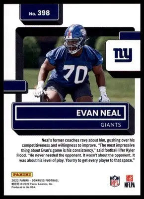 2022 Donruss Evan Neal RC 398 New York Giants - Football Card Single