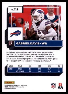 2022 Donruss Gabriel Davis 112 Buffalo Bills