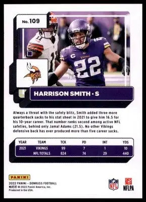 2022 Donruss Harrison Smith 109 Minnesota Vikings - Football Card Single