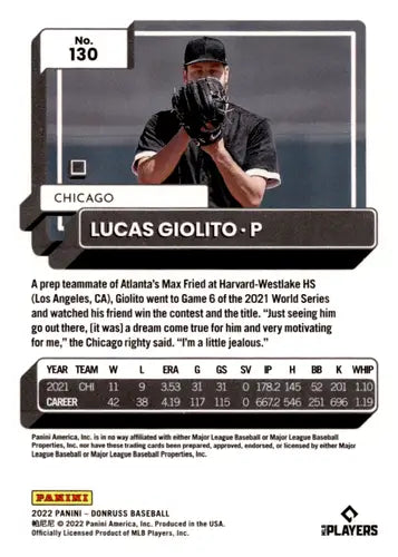 2022 Donruss Holo Red #130 Lucas Giolito NM-MT White Sox ID:45060 - Baseball Card Single