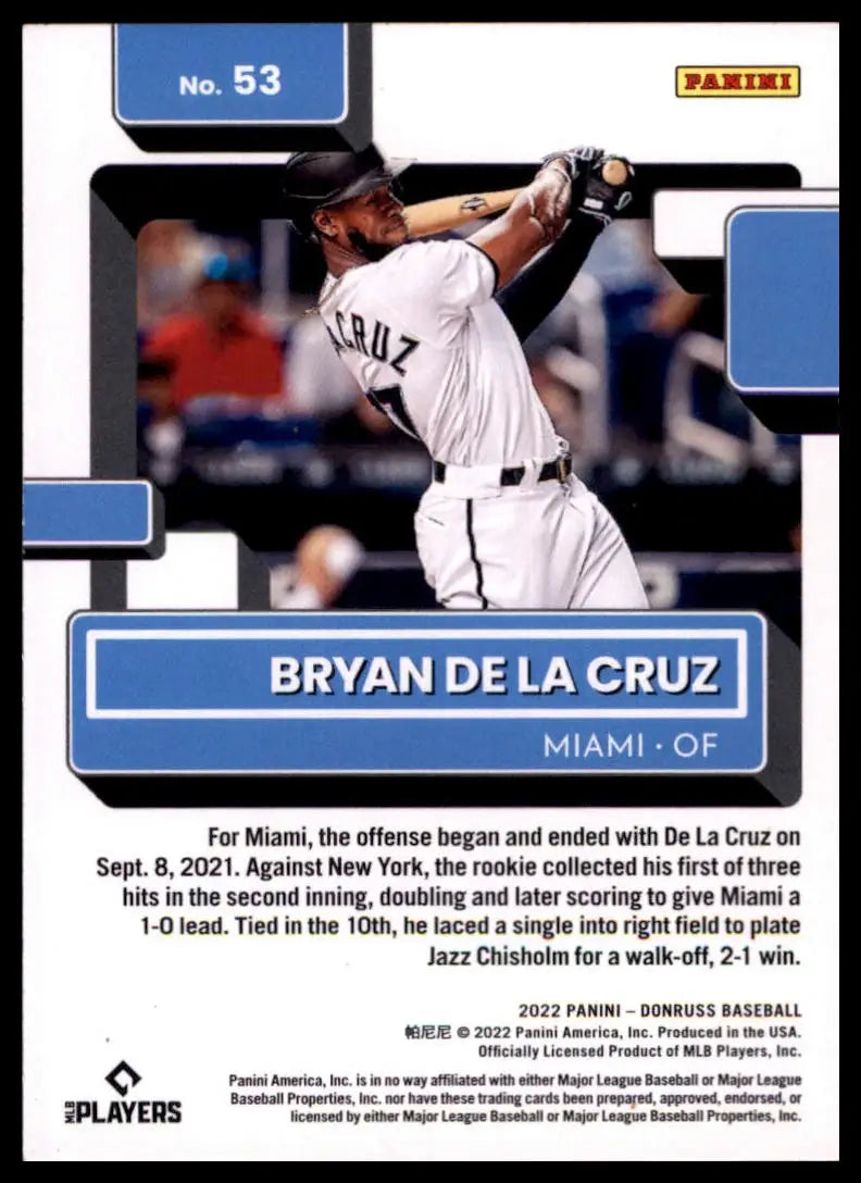 2022 Donruss - Holo Red Bryan De La Cruz 53 Miami Marlins NM - Baseball Card Single