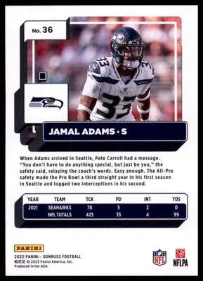 2022 Donruss Jamal Adams 36 Seattle Seahawks - Football Card Single