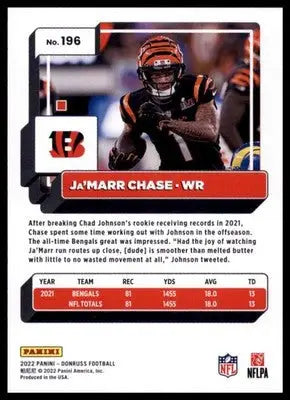 2022 Donruss Ja’Marr Chase 196 Cincinnati Bengals - Football Card Single