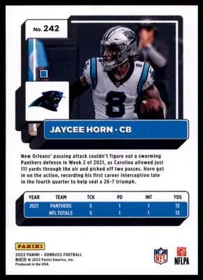 2022 Donruss Jaycee Horn 242 Carolina Panthers - Football Card Single