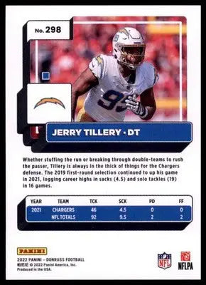 2022 Donruss Jerry Tillery 298 Los Angeles Chargers - Football Card Single