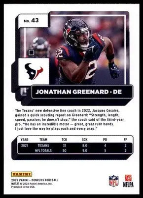 2022 Donruss Jonathan Greenard 43 Houston Texans - Football Card Single