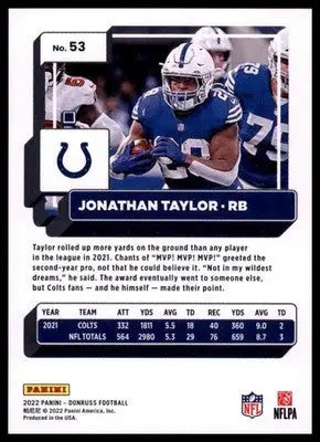 2022 Donruss Jonathan Taylor 53 Indianapolis Colts