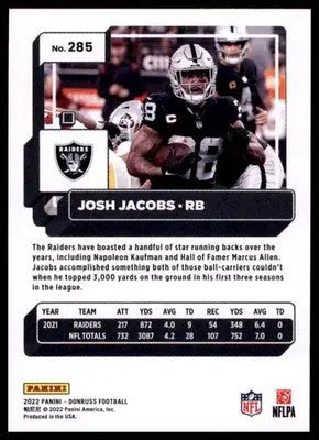2022 Donruss Josh Jacobs 285 Las Vegas Raiders - Football Card Single