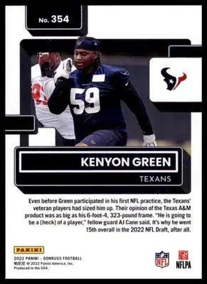 2022 Donruss Kenyon Green RC 354 Houston Texans - Football Card Single