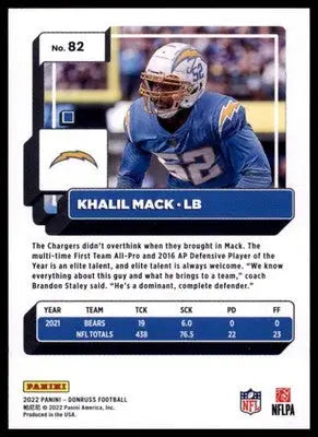 2022 Donruss Khalil Mack 82 Los Angeles Chargers - Football Card Single