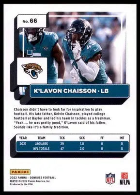 2022 Donruss K’Lavon Chaisson 66 Jacksonville Jaguars - Football Card Single