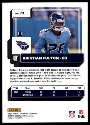 2022 Donruss Kristian Fulton 73 Tennessee Titans - Football Card Single