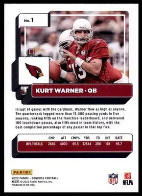2022 Donruss Kurt Warner 1 Arizona Cardinals - Football Card Single