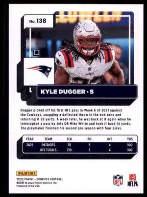 2022 Donruss Kyle Dugger 138 New England Patriots - Football Card Single