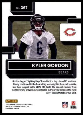 2022 Donruss Kyler Gordon RC 367 Chicago Bears - Football Card Single