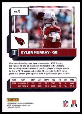 2022 Donruss Kyler Murray 5 Arizona Cardinals - Football Card Single
