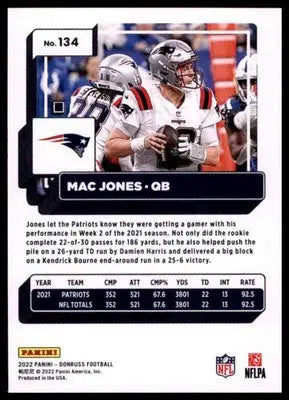 2022 Donruss Mac Jones 134 New England Patriots - Football Card Single
