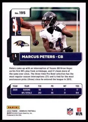 2022 Donruss Marcus Peters 195 Baltimore Ravens - Football Card Single
