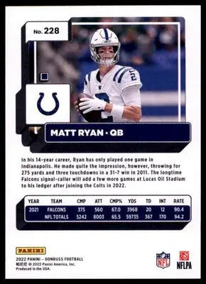 2022 Donruss Matt Ryan 228 Indianapolis Colts - Football Card Single