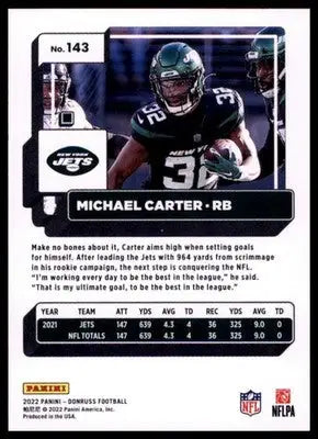 2022 Donruss Michael Carter 143 New York Jets - Football Card Single