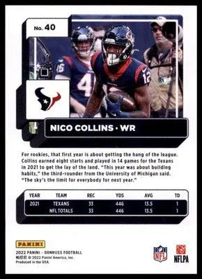 2022 Donruss Nico Collins 40 Houston Texans - Football Card Single