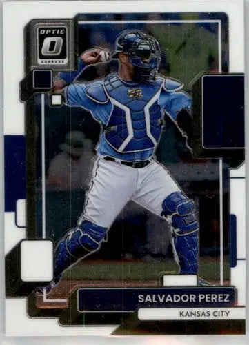 Baseball trading card featuring Salvador Perez from Donruss Optic with original gloss