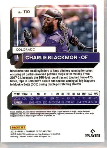 2022 Donruss Optic #110 Charlie Blackmon NM-MT Rockies ID:52554 - Baseball Card Single