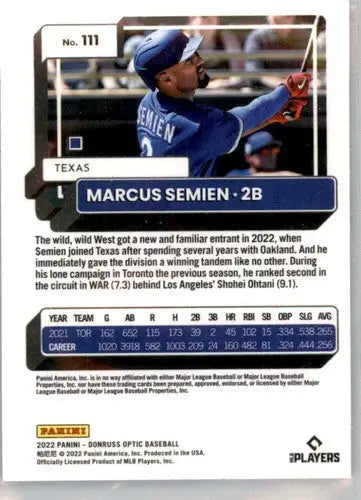 2022 Donruss Optic #111 Marcus Semien NM-MT Rangers ID:52573 - Baseball Card Single