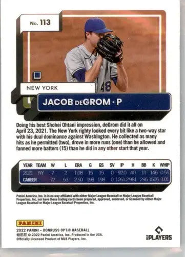 2022 Donruss Optic #113 Jacob deGrom NM-MT Mets ID:54074 - Baseball Card Single