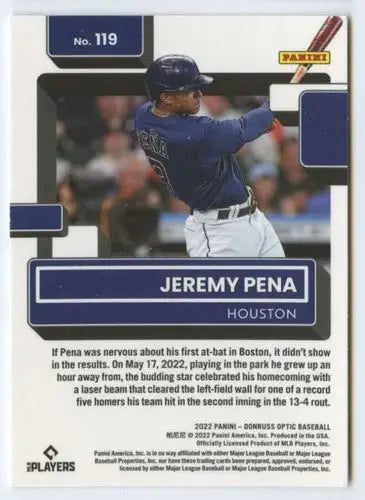 2022 Donruss Optic Jeremy Pena rookie baseball card with original gloss featuring Astros