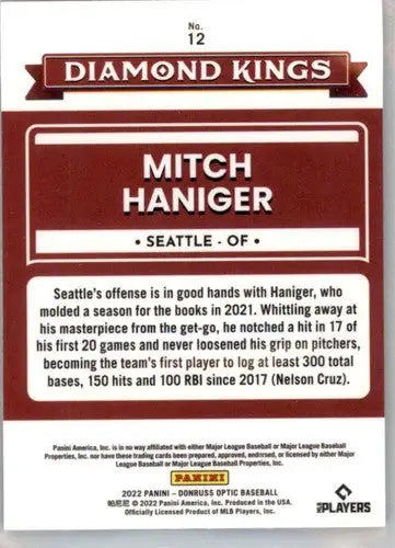 2022 Donruss Optic #12 Mitch Haniger NM-MT Mariners Diamond King ID:53402 - Baseball Card Single