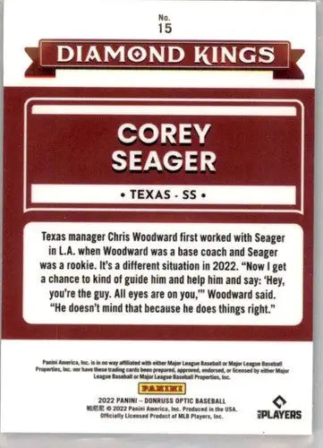 Baseball card back with original gloss from Donruss Optic Corey Seager Rangers