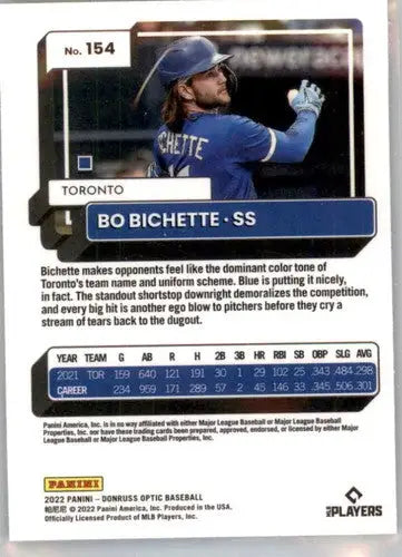 2022 Panini Donruss Optic Baseball card of Bo Bichette with original gloss featuring Simply Sandoval