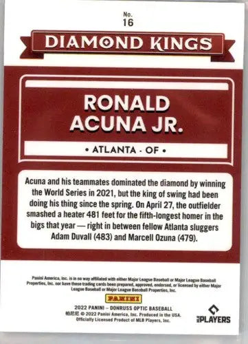 2022 Donruss Optic #16 Ronald Acuna Jr. NM-MT Braves Diamond King ID:52547 - Baseball Card Single