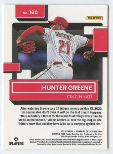 2022 Donruss Optic #160 Hunter Greene NM-MT RC Rookie Reds Rated Rookie ID:52533 - Baseball Card Single