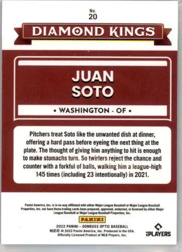 2022 Donruss Optic #20 Juan Soto NM-MT Nationals Diamond King ID:53395 - Baseball Card Single
