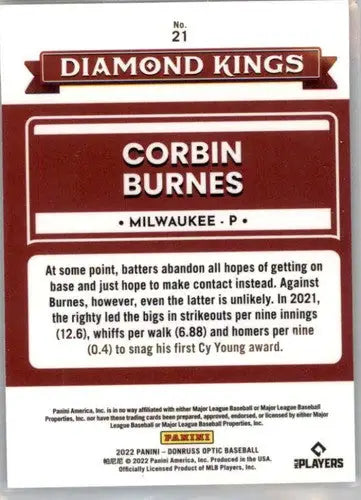 2022 Donruss Optic #21 Corbin Burnes NM-MT Brewers Diamond King ID:53403 - Baseball Card Single