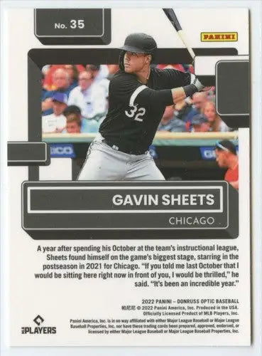Original gloss Donruss Optic Gavin Sheets baseball card 2022 White Sox Rookie