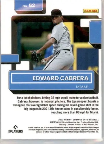 2022 Donruss Optic Edward Cabrera rookie baseball card with original gloss Marlins rated rookie