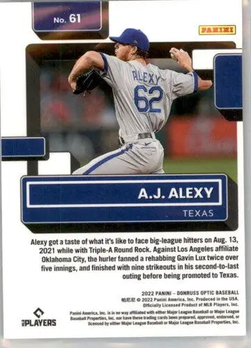 2022 Donruss Optic rated rookie baseball card of A.J. Alexy with original gloss style